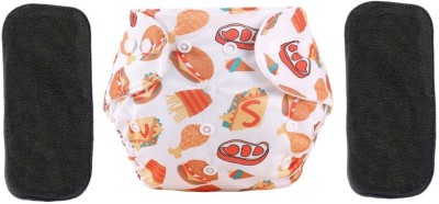 TINNY TOTS Premium Quality 1 Fashionable Baby Reusable Cloth Diaper All in One Adjustable Pocket Style Printed Diaper Polyster Nappy Washable Durable Trendy With 2 Black Microfiber Bamboo Insert liner Pad(5 Layers) For Cloth Diapers Wet-Free Durable For New Borns/Infants(FOOD;0 TO 24 Months;3-16 KGS