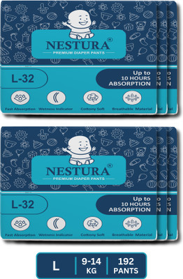 NESTURA Baby Diapers Pants Large L size with Wetness Indicator Pack of 6 (9-14 kg) - L(192 Pieces)