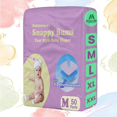 Mokshamed CuddleFit Rash-Free Pant Diapers | Baby | S to XXL | 50 Pack - M(50 Pieces)