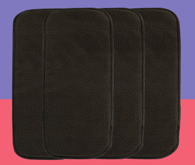 TINNY TOTS Pack of 4 Premium Quality 4 Layers Cotton Microfiber Charcoal Bamboo Black Insert Liner Soakers Reusable Washable Cotton Diaper Nappy Inserts For Baby Cloth Diapers, 4 Layers Black Inserts Liners Natures Cloth Diaper Liners Wet-Free For Toddlers/Infants/New Borns(BLACK;0-24 Months, 3-17KG