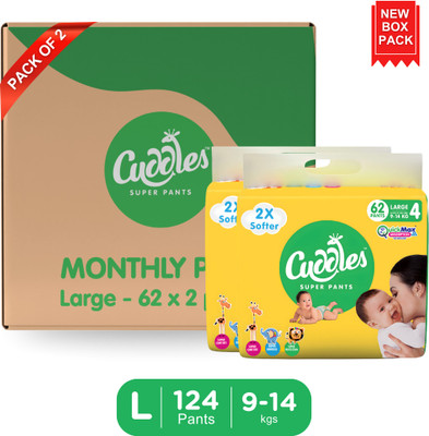 Cuddles - Super Pants Baby Diaper 2X Softer Super Dry Comfort Quick Max Absorption Upto 12 Hrs - L(124 Pieces)