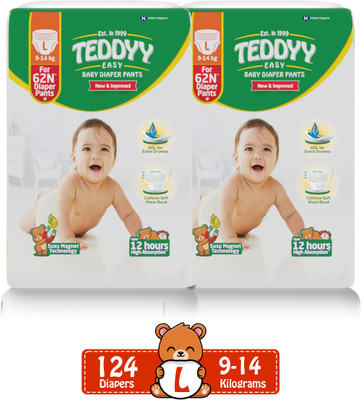 TEDDYY Easy Diaper Pants with Rash Protection and 3x Faster absorption Technology - L(124 Pieces)