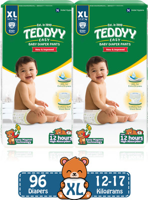TEDDYY Easy Diaper Pants with Rash Protection and 3x Faster absorption Technology - XL(96 Pieces)
