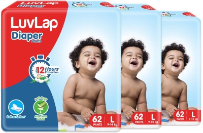 LuvLap Diaper Pants Large (LG) 9 to 14Kg, Super Jumbo Pack (62 Count x 3 = 186 Count), Baby Diaper Pants, with Aloe Vera Lotion for rash protection, with upto 12 Hour protection - L(186 Pieces)