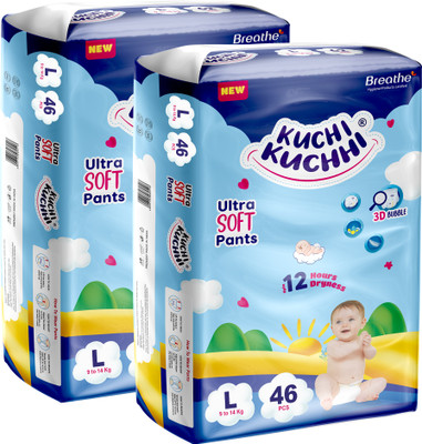KUCHI KUCHHI Premium super soft baby diaper with a 3D bubble top (Pack of 2) - L(92 Pieces)