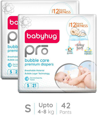 babyhug Pro Bubble Care Premium Pant **Style** Diapers Small - 21 Pieces - (Pack of 2) - S(42 Pieces)