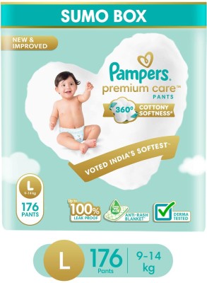 Pampers Premium Care Diaper Pants with 360 Cottony Softness - L(176 Pieces)