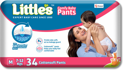 Little's Comfy Baby Pants, Standard, Medium, 34 Count With 10 Hours Absorption Protection - M(34 Pieces)