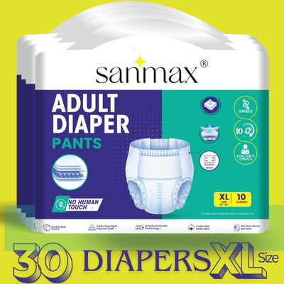 Sanmax Adult Diaper Pant Style|Japanese Polymer Power|12 hr Protection|30PC (XL) Adult Diapers - XL(30 Pieces)
