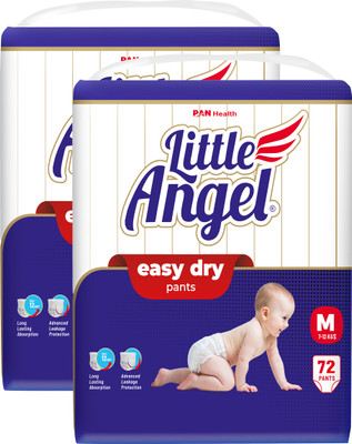Little Angel Easy Dry Diaper Pants with 12 hrs absorption 72 Count/Pack,Pack of 2,7-12 Kgs - M(144 Pieces)