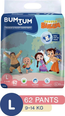 BUMTUM Chhota Bheem Premium Baby Pull-Up Diaper Pants with Aloe Vera,Wetness Indicator and 12 Hours Absorption - Large - L(62 Pieces)