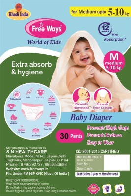 free ways Khadi India Premium Care Baby Diaper Medium M-Size - M(30 Pieces)