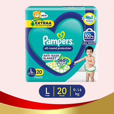 Pampers diaper All Round Baby Diapers, Aloe Vera, 9-14 kg, baby diapers BN - L(20 Pieces)