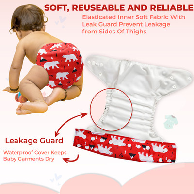 Bembika Leakproof Printed Cloth Diaper With 4-Layer insert Reusable for Babies (Red) - M