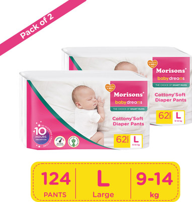 Morisons Baby Dreams Cottony Soft Diaper Pants - L(124 Pieces)