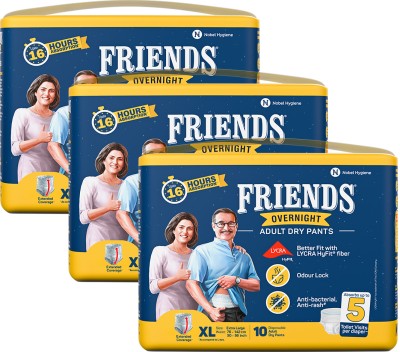 FRIENDS Overnight with odour lock and Anti-Bacterial Absorbent Core Adult Pant Diapers - XL(30 Pieces)