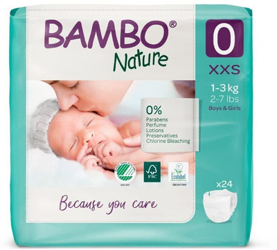 Bambo Nature Eco-friendly Tape Diapers with Wetness Indicator XXS Size - Premature(24 Pieces)