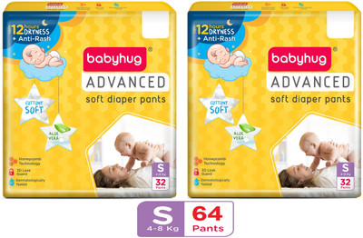 babyhug Advanced Pant Style Diaper Small (S) S-32 (PACK OF 2) - S(64 Pieces)