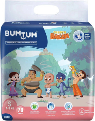BUMTUM Chhota Bheem Premium Baby Pull-Up Diaper Pants with Aloe Vera,Wetness Indicator and 12 Hours Absorption - Small - S(78 Pieces)