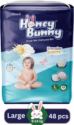 HONEY BUNNY Baby Diaper Pants with bubble top sheet| Extra Soft | 12 Hour protection - L(48 Pieces)