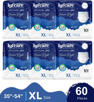 lyfcare Overnight Pull Up Pants Unisex-Extra Large |Waist Size (35-54 Inch) Adult Diapers - XL(60 Pieces)
