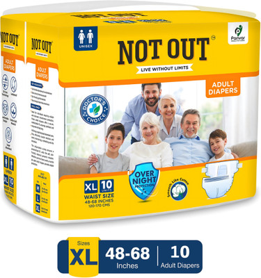NOT OUT Overnight Protection with 3D Core, Odour Control & Up to 12-Hour Absorption - XL(10 Pieces)
