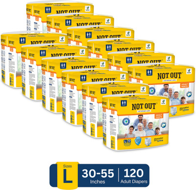 NOT OUT Overnight Protection with 3D Core, Odour Control & Up to 12-Hour Absorption Adult Diapers - L(120 Pieces)