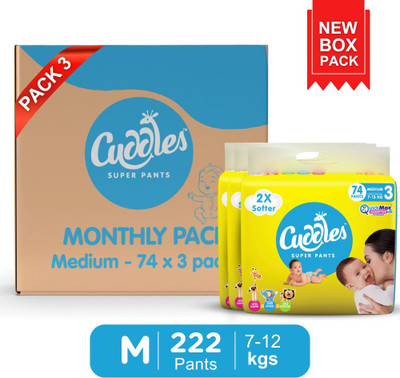Cuddles - Super Pants Baby Diaper - Combo Pack of 3 - M(222 Pieces)