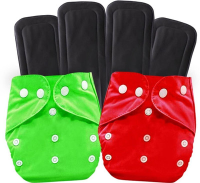 TINNY TOTS 2 Baby Reusable Cloth Diapers Nappy & 4 Bamboo Insert Pad Washable - L