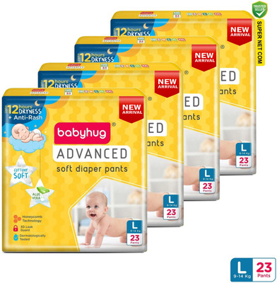 babyhug Advanced Pant Style Diaper, 3D Leak Guard, Alcohol Free, Anti-Rash & Gentle. - L(92 Pieces)