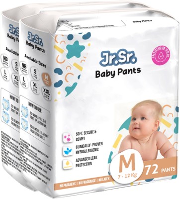 Jr. Sr. baby diaper| Medium | 7-12 Kg | 144 Counts | Pack of 2 - M(144 Pieces)
