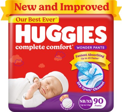 Huggies Complete Comfort Wonder Pants, India's Fastest Absorbing Diaper | - New Born(90 Pieces)