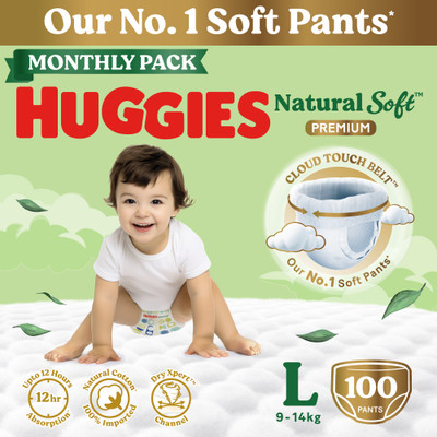 Huggies Natural Soft Premium Baby, Cloud Softness All Over, Large - L(100 Pieces)