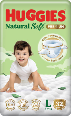 Huggies Natural Soft Premium Baby, Cloud Softness All Over, Large - L(32 Pieces)