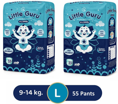 Arzee Little Guru All Round Protection Diaper Pants Soft & Durable Anti Rash Pack of 2 - L(110 Pieces)
