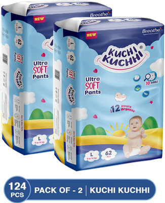 KUCHI KUCHHI Premium super soft baby diaper with a 3D bubble top (Pack of 2) - L(124 Pieces)