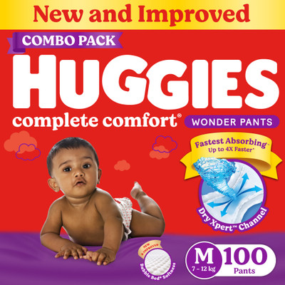 Huggies Complete Comfort Wonder Pants, India’s Fastest Absorbing Diaper – M  (100 Pieces) For Rs. 527 @ 69 %