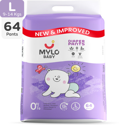 MYLO Baby Diaper Pants|Super Absorbent with Aloe Vera|Leak Proof|Anti Rash|Jumbo Pack - L(64 Pieces)