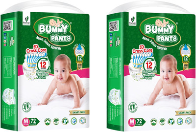 BUMMY PANTS Super Absorbent 5D Cross Core with Anti Rash - MEDIUM (72 Pieces) -(Pack of 2) - M(144 Pieces)