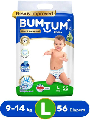 BUMTUM Baby Diaper Pants with Leakage Protection -9 to 14 Kg - L(56 Pieces)
