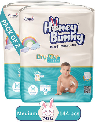 HONEY BUNNY Baby Diaper Pants Super Soft Dry Plus 12 Hour protection - M - M(144 Pieces)