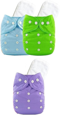 Enorme Reusable Washable Cloth Diaper & White Insert Pads for Babies 3 Pc-Multicolor - S(3 Pieces)