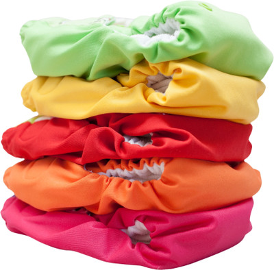 Tip 'n' Top Reusable Cloth Button Diaper & White 5 Layer Insert for Baby(5 Diaper +5 Insert) - New Born(10 Pieces)