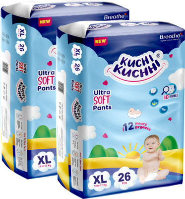 KUCHI KUCHHI Premium super soft baby diaper with a 3D bubble top (Pack of 2) - XL(52 Pieces)