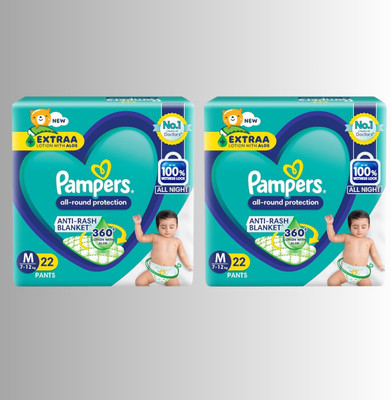 Pampers All Round Protection Pants, Medium Anti-Rash Baby Diapers And Aloe Vera Lotion - M(44 Pieces)