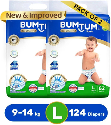 BUMTUM Baby Diaper Pants Double Layer Leakage Protection High Absorb Technology - L(124 Pieces)