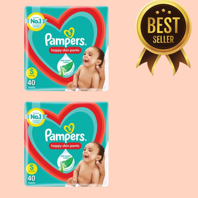 Pampers 80-Pack S Size Baby Diapers, Gentle Skin Care & 12-Hour Dryness LO - S(80 Pieces)