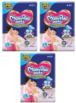 MamyPoko Pants Extra Absorb Large, 4+4+4 Pcs - L(12 Pieces)