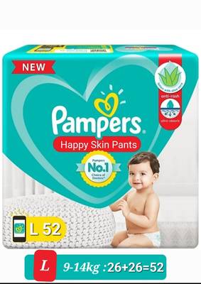 Pampers Large size baby diapers 26+26=52 peace, Lotion with Aloe Vera pack of (26+26=52) - L