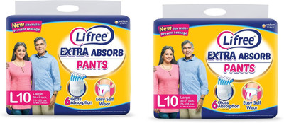 LIFREE Extra Absorb Adult Diaper Pants, L -20 Pcs, Waist (30-41 Inches) Pack of 2 Adult Diapers - L(20 Pieces)